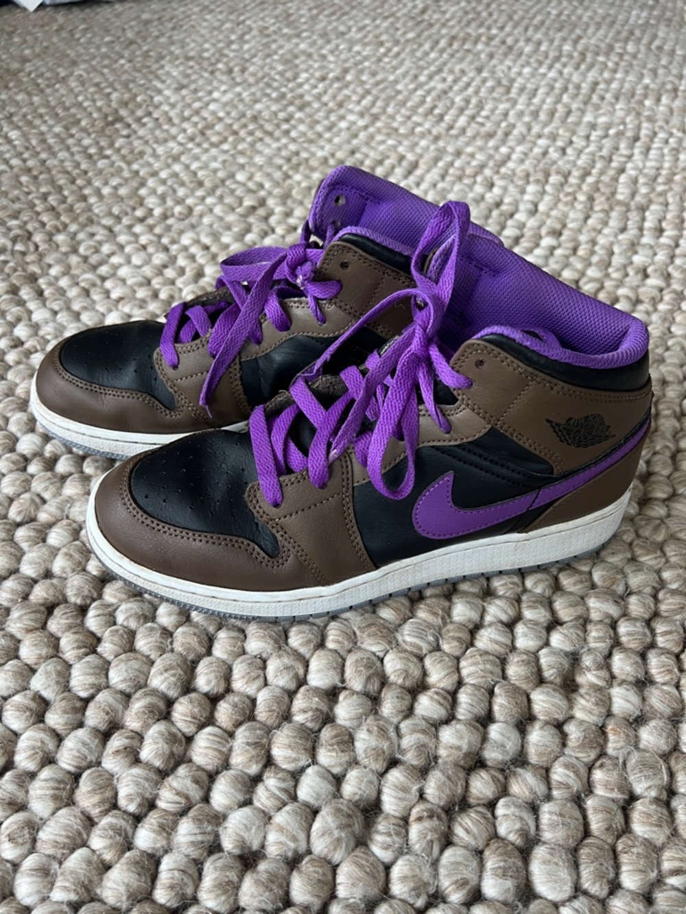 Nike Kids' Air Jordan 1 Mid Shoes - Palomino / Wild Berry / Black / White